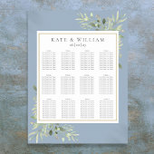 Elegant Dusty Blue Greenery Wedding Seating Chart ポスター