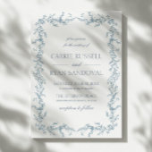 Elegant Dusty Blue Hand Drawn Floral Frame Wedding 招待状