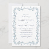 Elegant Dusty Blue Hand Drawn Floral Frame Wedding 招待状 (正面)