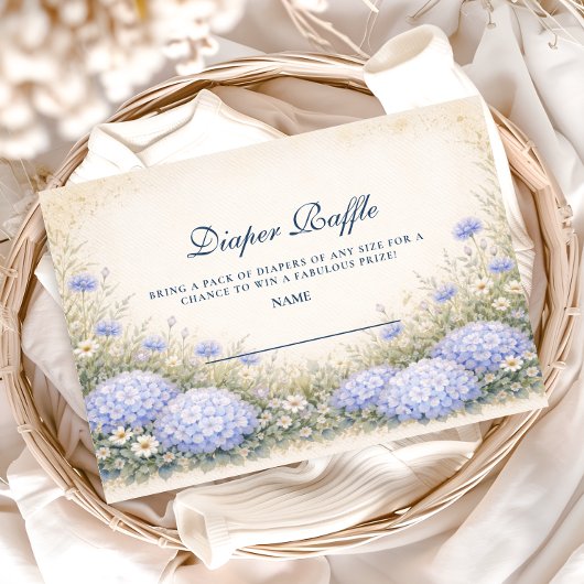 Elegant Dusty Blue Hydrangea Garden Diapper Raffle エンクロージャーカード