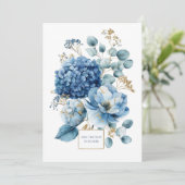 Elegant Dusty Blue Hydrangea Gold Glitter 招待状 (スタンド正面)