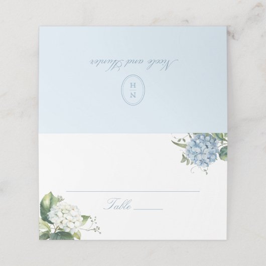 Elegant Dusty Blue Hydrangea Wedding Escort Card プレイスカード (外部開封)