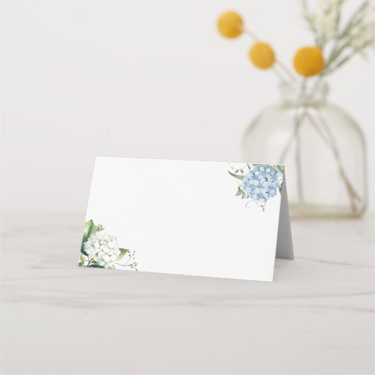 Elegant Dusty Blue Hydrangea Wedding Place Card プレイスカード (正面)