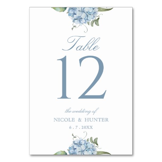 Elegant Dusty Blue Hydrangea Wedding Table Number テーブルナンバー (正面)