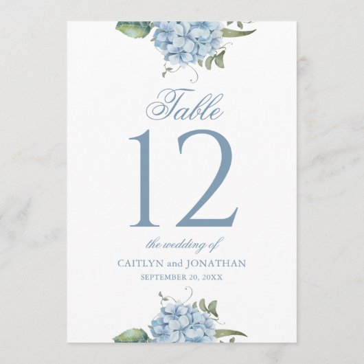 Elegant Dusty Blue Hydrangea Wedding Table Number 招待状 (裏面)
