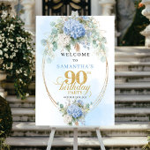 Elegant dusty blue hydrangeas gold welcome sign 90 ポスター