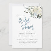 Elegant Dusty Blue Ivory Floral Bridal Shower 招待状 (正面)