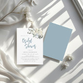 Elegant Dusty Blue Ivory Floral Bridal Shower 招待状