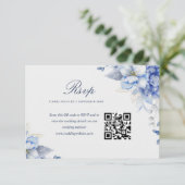Elegant Dusty Blue & Light Blue Floral Artwork 出欠カード (スタンド正面)