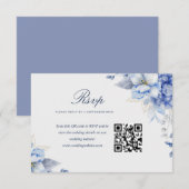 Elegant Dusty Blue & Light Blue Floral Artwork 出欠カード (正面/裏面)