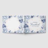 Elegant Dusty Blue & Light Blue Floral  Wedding  ゲストブック (全面)