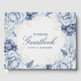 Elegant Dusty Blue & Light Blue Floral Wedding ゲストブック