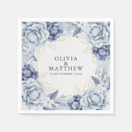 Elegant Dusty Blue & Light Blue Floral Wedding スタンダードカクテルナプキン