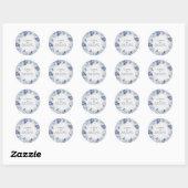Elegant Dusty Blue & Light Blue Floral Wedding  ラウンドシール (シート)