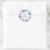 Elegant Dusty Blue & Light Blue Floral Wedding  ラウンドシール (バッグ)