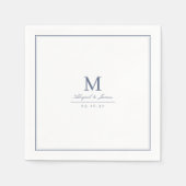 Elegant dusty blue minimalist monogram スタンダードカクテルナプキン (正面)