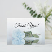 Elegant Dusty Blue Mirrored Rose Simple Wedding サンキューカード (スタンド正面)