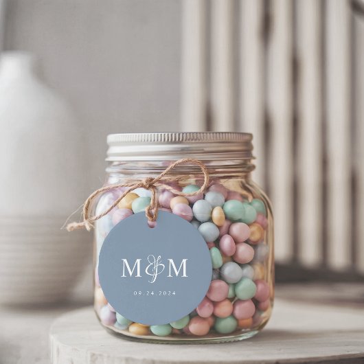 Elegant Dusty Blue Monogram Ampersand Wedding フェイバータグ