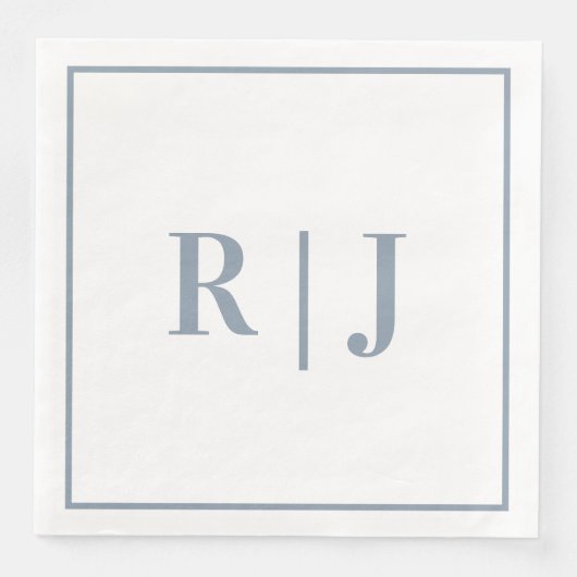 Elegant Dusty Blue Monogram Initials Wedding (正面)