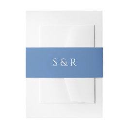 Elegant Dusty Blue Monogram Invitation 招待状ベリーバンド