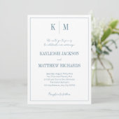 Elegant Dusty Blue Monogram Wedding  招待状 (スタンド正面)