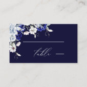 Elegant Dusty Blue Navy Floral Wedding プレイスカード (正面)