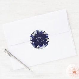 Elegant Dusty Blue Navy Floral Wedding ラウンドシール