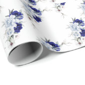 Elegant Dusty Blue Navy Floral Wedding  ラッピングペーパー (ロールコーナー)