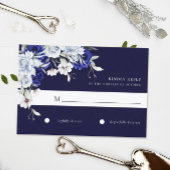 Elegant Dusty Blue Navy Floral Wedding 出欠カード
