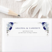 Elegant Dusty Blue Navy Floral Wedding Address ラベル (インサイチュ)