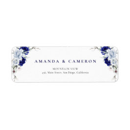 Elegant Dusty Blue Navy Floral Wedding Address ラベル