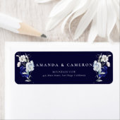 Elegant Dusty Blue Navy Floral Wedding Address ラベル (インサイチュ)