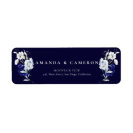 Elegant Dusty Blue Navy Floral Wedding Address ラベル