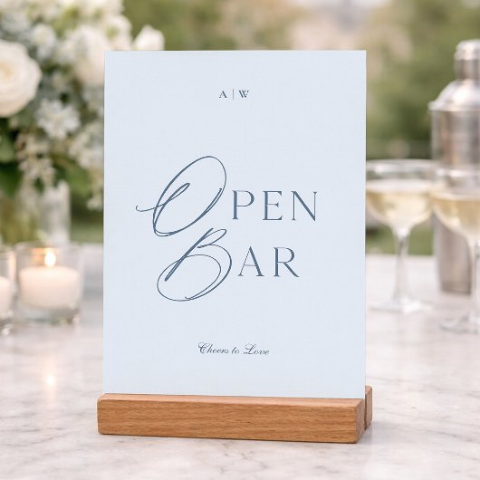 Elegant Dusty Blue Open Bar Wedding Sign 招待状