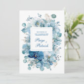 Elegant Dusty Blue Orchid Hydrangea Gold 招待状 (スタンド正面)