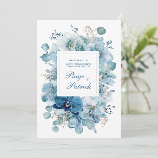 Elegant Dusty Blue Orchid Hydrangea Gold 招待状 (スタンド正面)