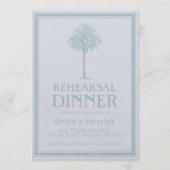 Elegant Dusty Blue Palm Tree Wedding Rehearsal 招待状 (正面)