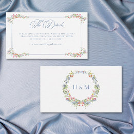 Elegant Dusty Blue Pastel Wildflower Crest Wedding エンクロージャーカード