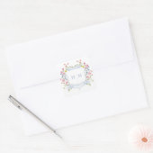 Elegant Dusty Blue Pastel Wildflower Crest Wedding スクエアシール (封筒)