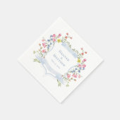 Elegant Dusty Blue Pastel Wildflower Crest Wedding スタンダードカクテルナプキン (角)
