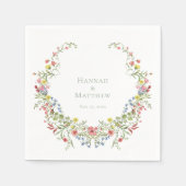 Elegant Dusty Blue Pastel Wildflower Crest Wedding スタンダードカクテルナプキン (正面)