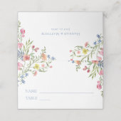 Elegant Dusty Blue Pastel Wildflower Crest Wedding プレイスカード (外部開封)