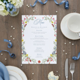 Elegant Dusty Blue Pastel Wildflower Crest Wedding メニュー