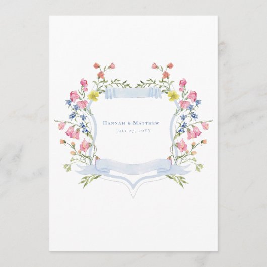 Elegant Dusty Blue Pastel Wildflower Crest Wedding メニュー (裏面)