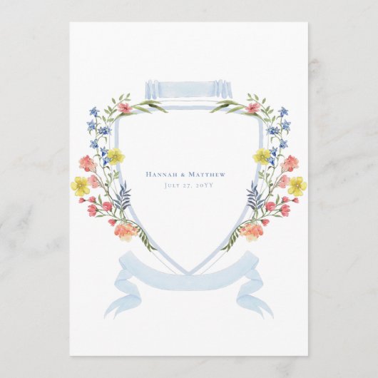 Elegant Dusty Blue Pastel Wildflower Crest Wedding メニュー (裏面)