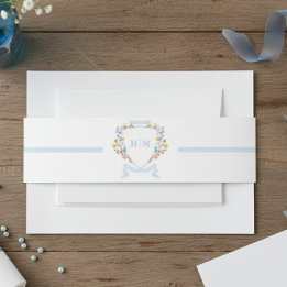 Elegant Dusty Blue Pastel Wildflower Crest Wedding 招待状ベリーバンド