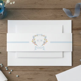 Elegant Dusty Blue Pastel Wildflower Crest Wedding 招待状ベリーバンド