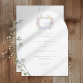 Elegant Dusty Blue Pastel Wildflower Crest Wedding 招待状