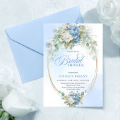 Elegant Dusty Blue Peonies Eucalyptus Gold Bridal  招待状