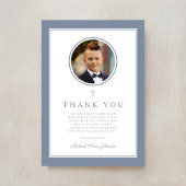 Elegant Dusty Blue Photo Boy First Communion サンキューカード